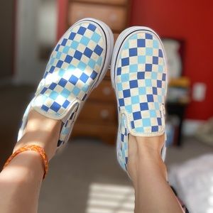 blue n white checkered vans